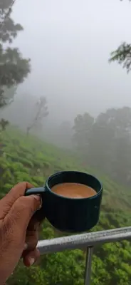 a person holding a cup of coffee on a rail at Ken valley homes & villa in Lovedale
