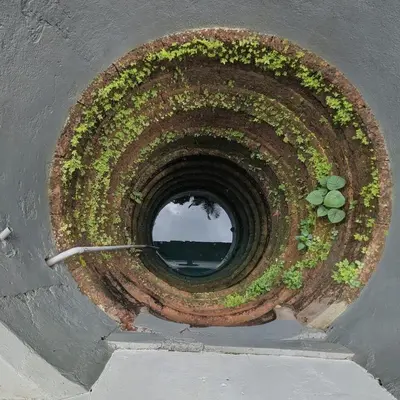 a round tunnel with plants on the side of a road at Traditional Kerala house, Thalassery, Kannur in Tellicherry