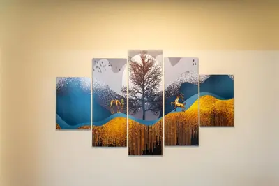a painting of a tree and animals on a wall at CLUB 4 Homestay in Nedumbassery
