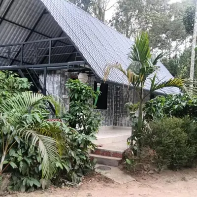 a building with a bunch of plants in front of it at Kund estate stay in Madikeri