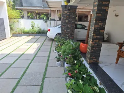 a cat sitting next to a row of plants at Dreams Premium Villa in Kozhikode
