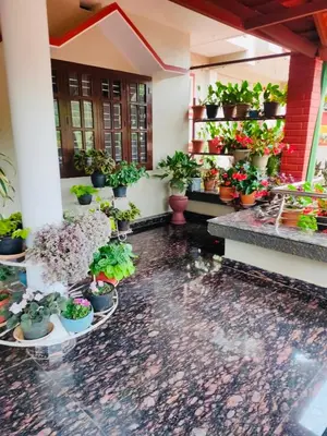 a room filled with lots of potted plants at Cozy Coffee Estate Homestay Coorg Madikeri in Madikeri