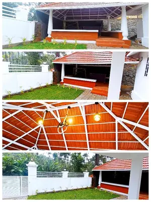 two pictures of a building with an orange roof at Heaven Cloud Stay Hub Attappadi in Attappādi