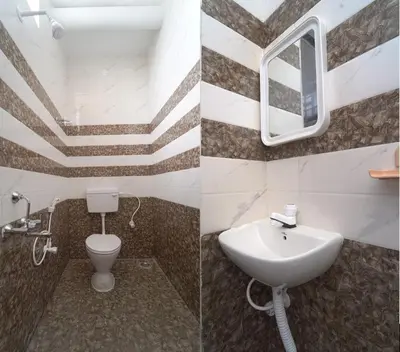 two pictures of a bathroom with a toilet and a sink at The vivekam Homestay nr Hindustan college Nava india in Singānallūr