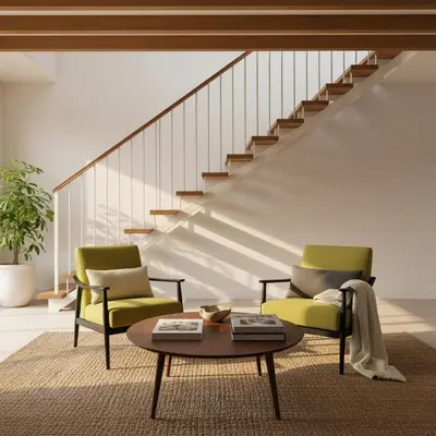 a living room with two chairs and a coffee table at Nesara Home Stay Mysuru in Mysore