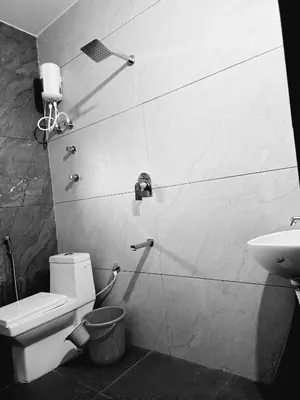 a bathroom with a toilet and a sink at Anishanchala in Madikeri