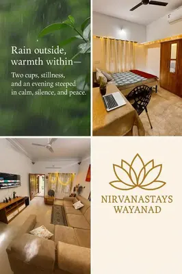a collage of three pictures of a living room at Nirvana Stays Banasura -Lotus in Wayanad