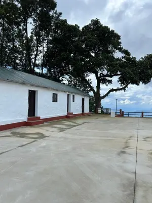 a white building with a tree next to the ocean at Ellem House in Kotagiri