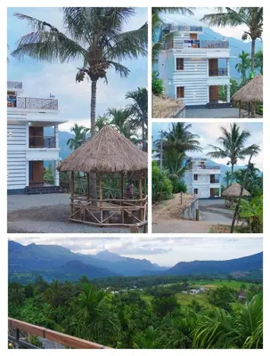a collage of photos with a palm tree and a building at Paalm view premium resort in Kanthalloor