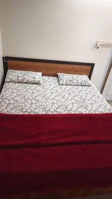 a bed with two pillows on it in a room at Steeva service apartment in Mysore