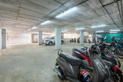 a group of motorcycles parked in a parking lot at Hotel Hycon in Kozhikode
