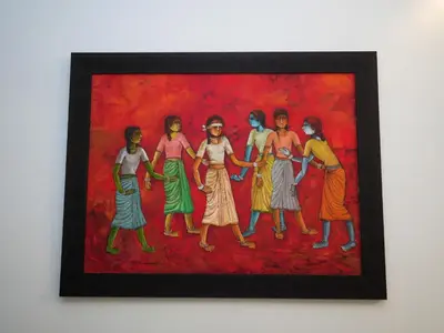 a painting of a group of people holding hands at Amariyah House -Luxury Villa in Coonoor in Coonoor