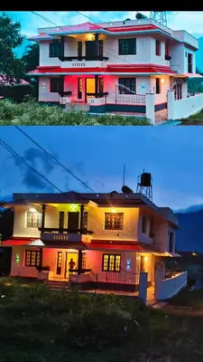 two pictures of a house before and afterburning at Dew drops Marayoor in Kanthalloor