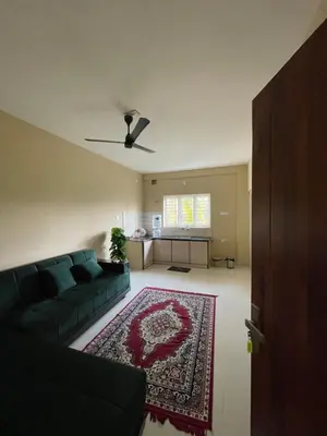 a living room with a couch and a rug at Le Divine C3 Premium 1bhk Apartment 100meters from Guruwayur temple in Guruvāyūr