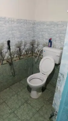a toilet in a bathroom with a picture of trees at Haven heights kanthalloor in Kanthalloor