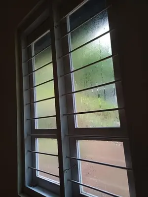 an open window with blinds on a door at Apple Valley in Munnar