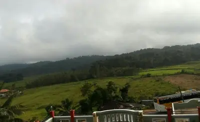 a lush green hillside with a train on it at Green Villa in Virajpet