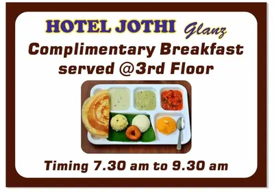 a flyer for a hotel join grams complimentary breakfast served at Hotel Jothi in Coimbatore