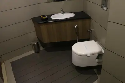 a bathroom with a toilet and a sink at The Rubis in Kottakkal