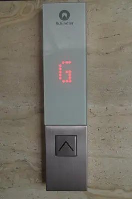 a remote control with an arrow on a table at Blackroots Serviced Apartments in Coimbatore