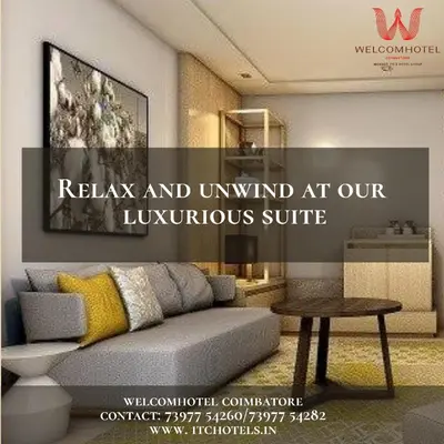 a living room with a couch and a table at Welcomhotel by ITC Hotels, RaceCourse, Coimbatore in Coimbatore