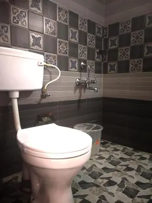 a bathroom with a toilet and a tiled wall at Landy Queen in Munnar