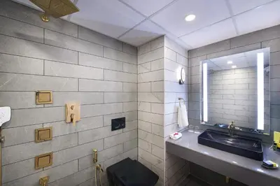 a bathroom with a sink and a mirror at Accord Highland Hotel Ooty in Ooty