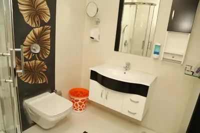 a bathroom with a toilet and a sink and a mirror at Beverly villa in Ooty