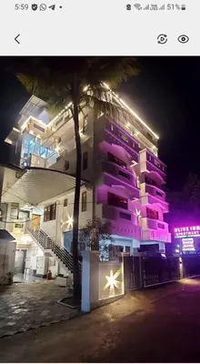 a building with a palm tree in front of it at Olive Inn Apartment in Alwaye