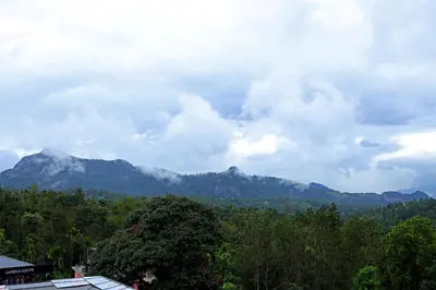 a view of a mountain range with trees and clouds at Hotel Wilton in Sultan Bathery