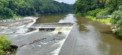 a dam on a river with water coming out at Jewel Homes Thattekad - ISO 9001 certified Birding & Family Nature Stay in Thattakād