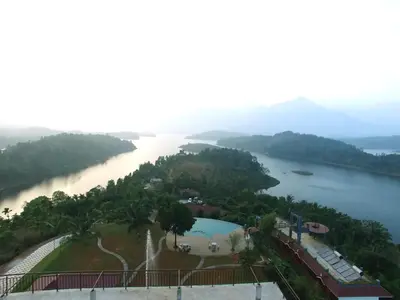 an aerial view of a river and a lake at Arayal Resort-A Unit of Sharoy Resort in Tariyod