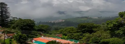 a view of a mountain with trees and houses at Camellia Heights 1&2 in Coonoor