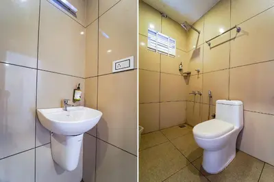 two pictures of a bathroom with a toilet and a sink at Zion Plaza in Nedumbassery