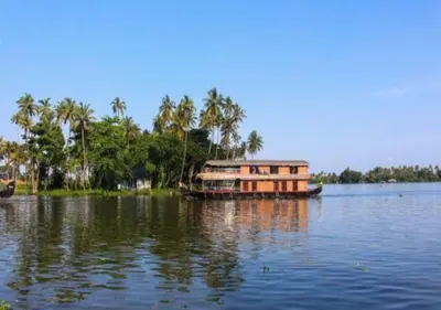 a boat in the middle of a large body of water at Lhasa Ayurveda and Wellness Resort - A BluSalzz Collection, Kochi, Kerala in Cochin