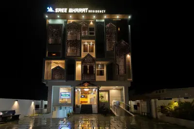 a building with a fire attempt entrance at night at Sree Bharat Residency in Alāndurai