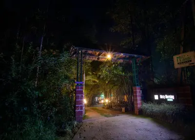 an archway in the middle of a road at night at Misty Morning Resorts Wayanad in Ambalavayal
