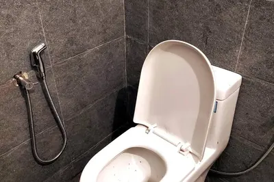 a bathroom with a toilet and a shower at Forestay -3 BHK Villa Kochi in Pallipuram