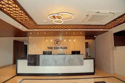 a hotel lobby with a sign that reads the law park at The Zen Park Coimbatore in Coimbatore