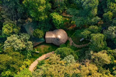 an overhead view of a forest with a large rock at Chembarathi Wayanad Boutique Resort in Vaduvanchal