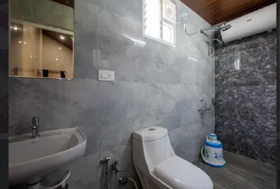 a bathroom with a toilet and a sink and a mirror at Blossom Inn in Coonoor